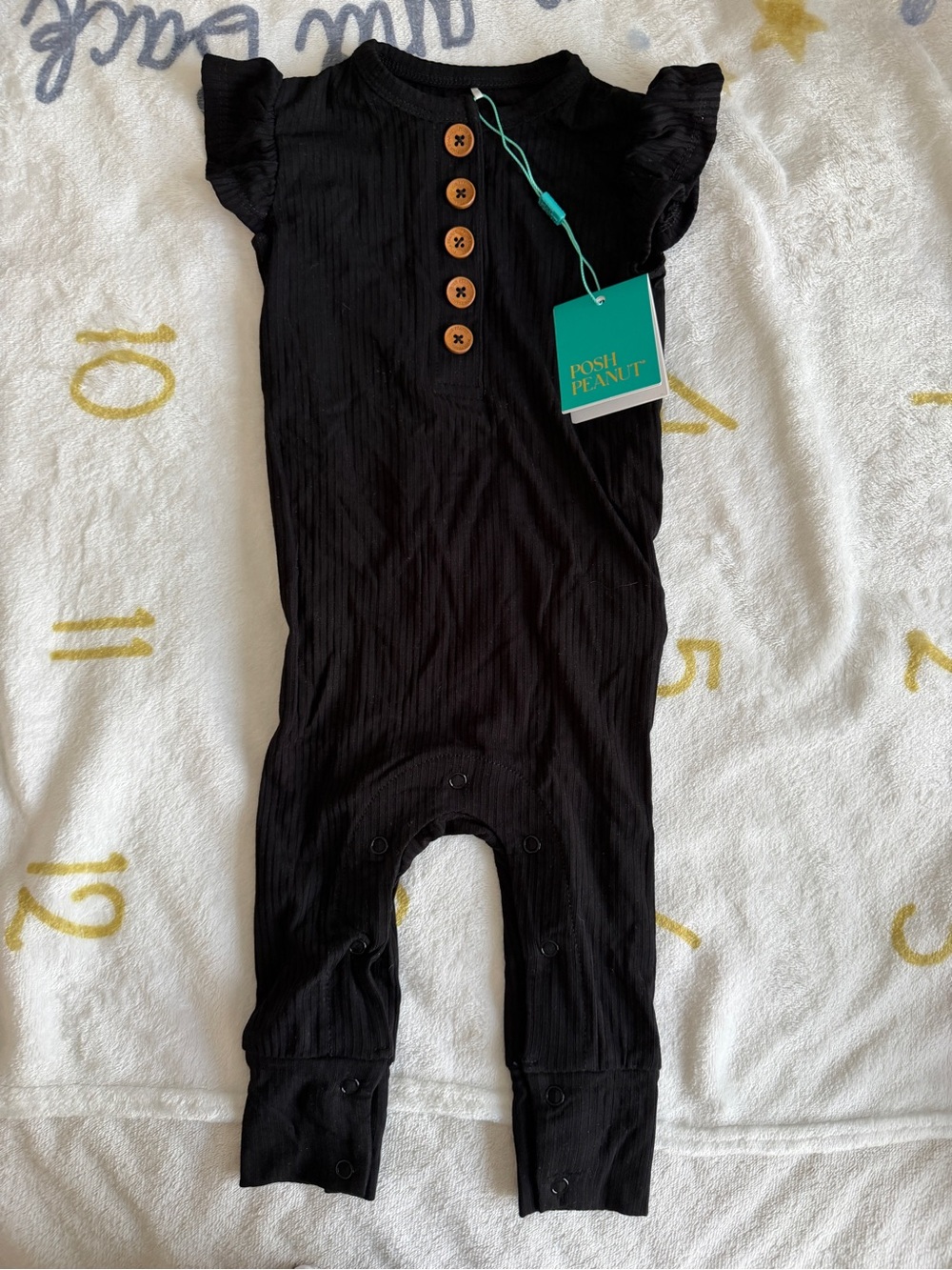 NWT Posh Peanut 9-12M ruffled bamboo bodysuit Black